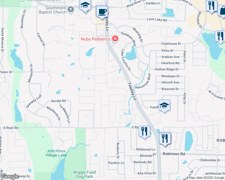 map of restaurants, bars, coffee shops, grocery stores, and more near 4012 Ranchman Boulevard in Denton