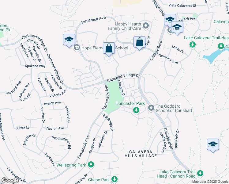 map of restaurants, bars, coffee shops, grocery stores, and more near 2997 Glasgow Drive in Carlsbad