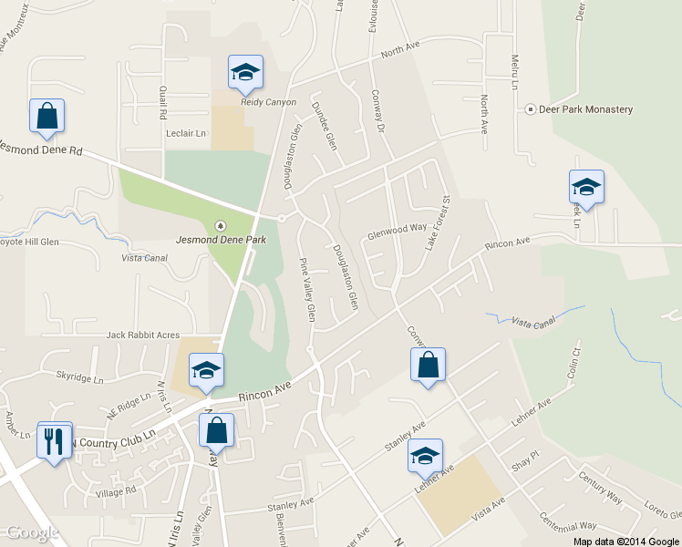 map of restaurants, bars, coffee shops, grocery stores, and more near 2407 Douglaston Glen in Escondido