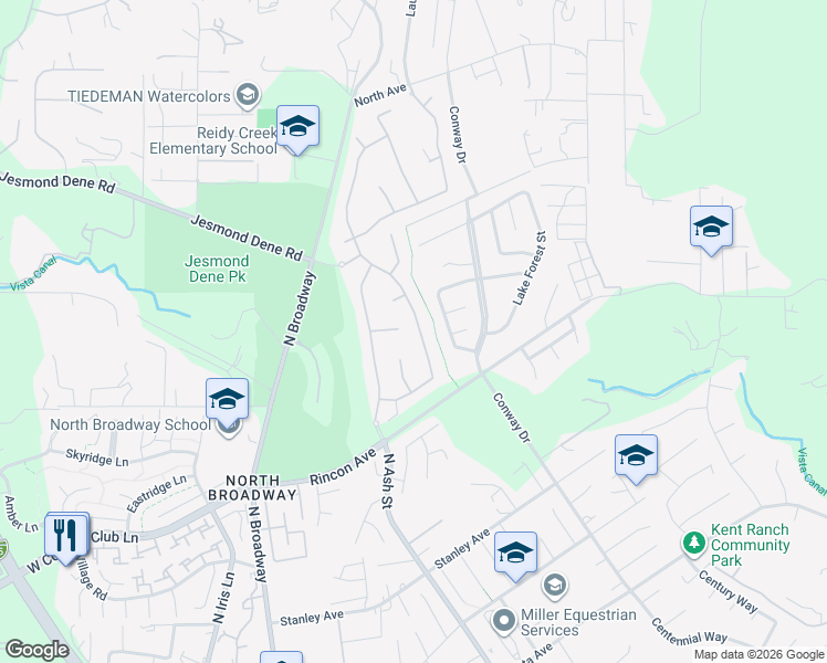 map of restaurants, bars, coffee shops, grocery stores, and more near 2407 Douglaston Glen in Escondido