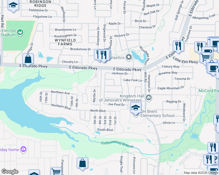 map of restaurants, bars, coffee shops, grocery stores, and more near 1925 Livingston Lane in Little Elm