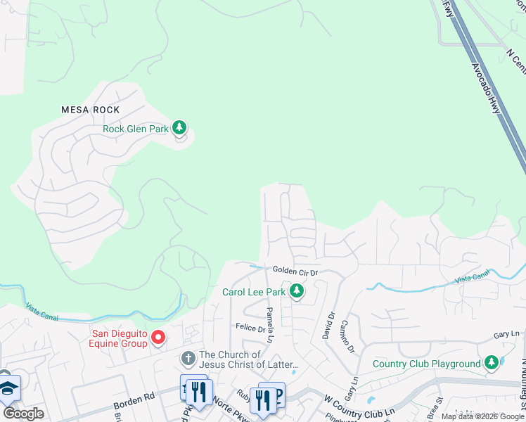 map of restaurants, bars, coffee shops, grocery stores, and more near 2175 Torrey Glen in Escondido