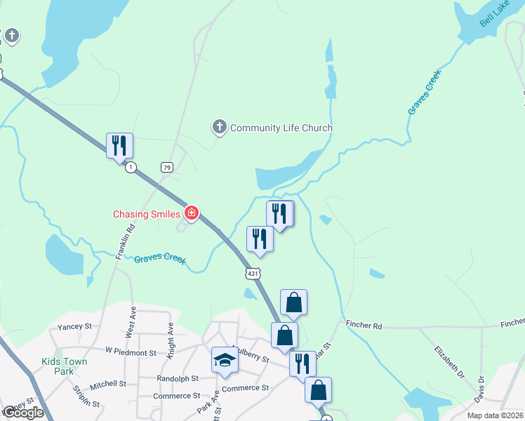 map of restaurants, bars, coffee shops, grocery stores, and more near 4180 U.S. 431 in Roanoke