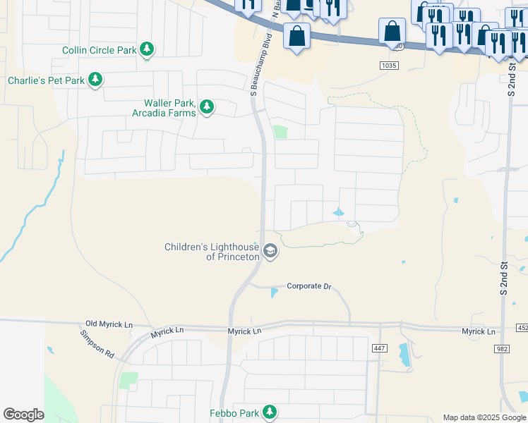 map of restaurants, bars, coffee shops, grocery stores, and more near 625 Cedar Springs Drive in Princeton