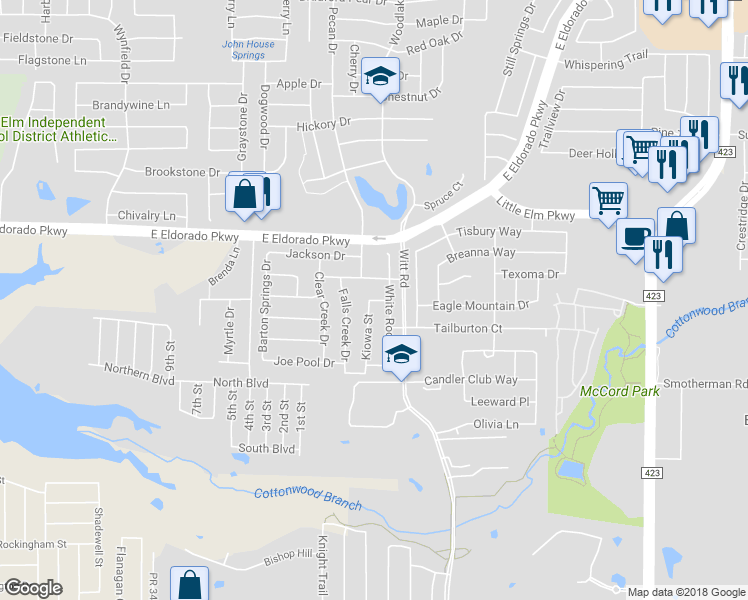map of restaurants, bars, coffee shops, grocery stores, and more near 2125 Kiowa Drive in Little Elm