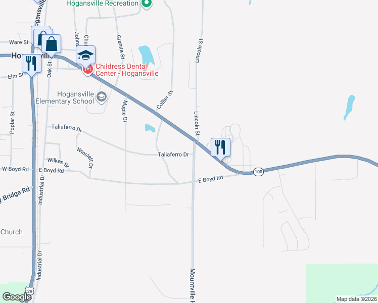 map of restaurants, bars, coffee shops, grocery stores, and more near 4911 Mountville Hogansville Road in Hogansville
