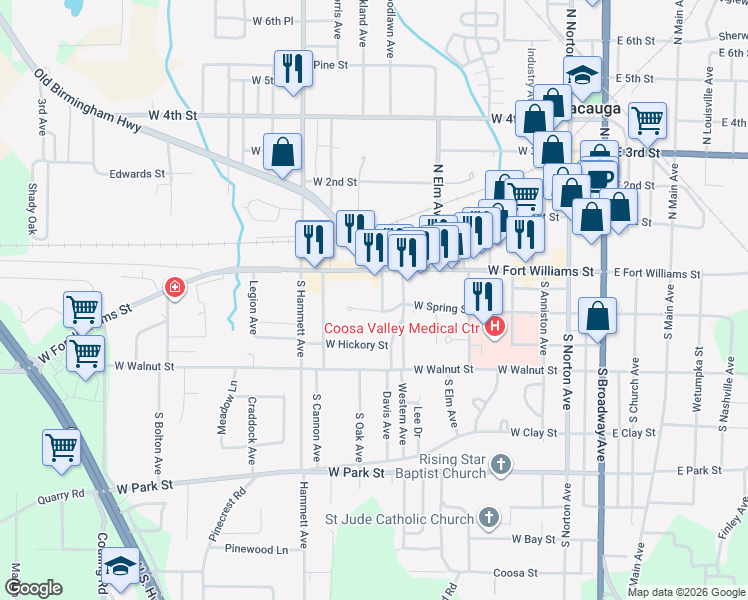 map of restaurants, bars, coffee shops, grocery stores, and more near 5 Cannon Road in Sylacauga