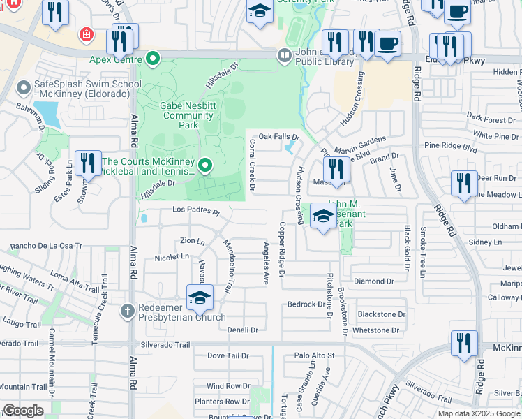map of restaurants, bars, coffee shops, grocery stores, and more near 6812 Humboldt Place in McKinney