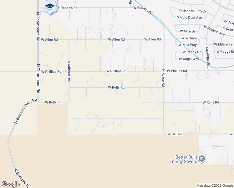 map of restaurants, bars, coffee shops, grocery stores, and more near 3683 West Rolls Road in Queen Creek