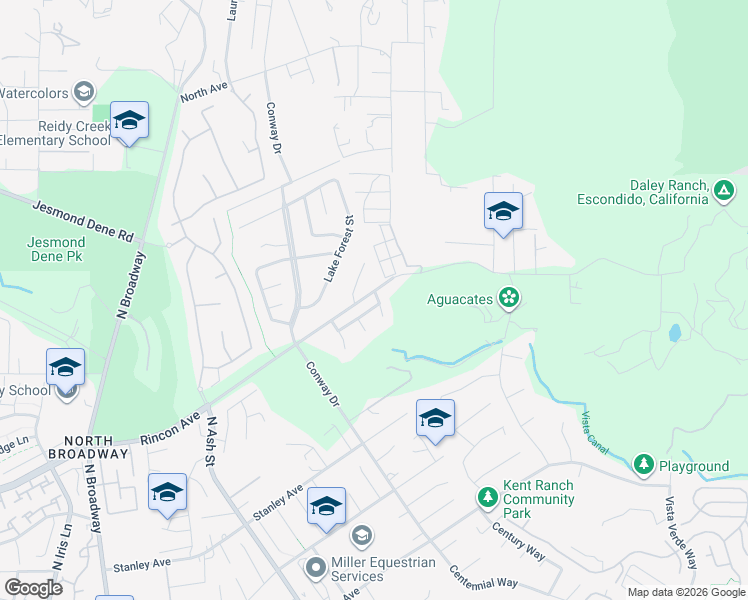 map of restaurants, bars, coffee shops, grocery stores, and more near 1240-1264 Rincon Avenue in Escondido