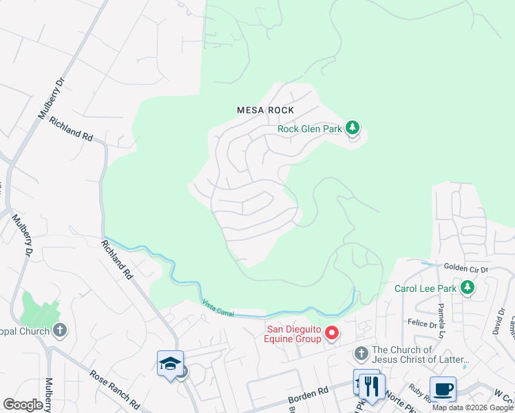 map of restaurants, bars, coffee shops, grocery stores, and more near 2415 Starlight Glen in Escondido