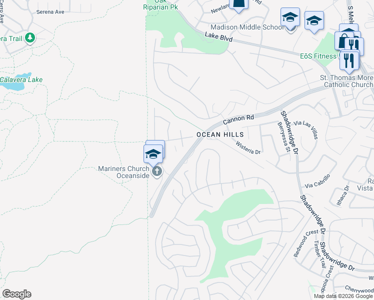 map of restaurants, bars, coffee shops, grocery stores, and more near 3570 Pirgos Way in Oceanside