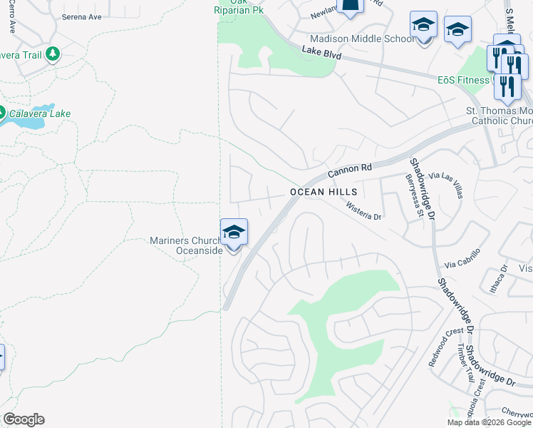 map of restaurants, bars, coffee shops, grocery stores, and more near 4984 Tolo Way in Oceanside