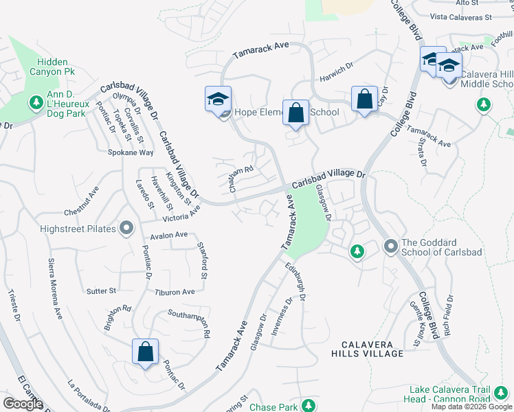 map of restaurants, bars, coffee shops, grocery stores, and more near 3728 Lenox Court in Carlsbad