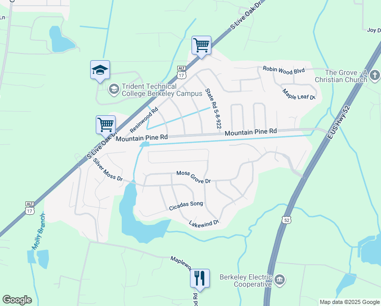 map of restaurants, bars, coffee shops, grocery stores, and more near 205 Emerald Isle Drive in Moncks Corner