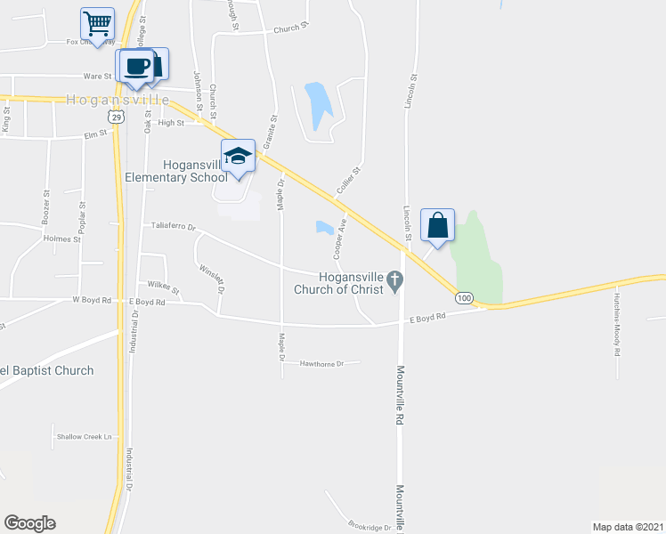 map of restaurants, bars, coffee shops, grocery stores, and more near 310 Taliaferro Dr in Hogansville