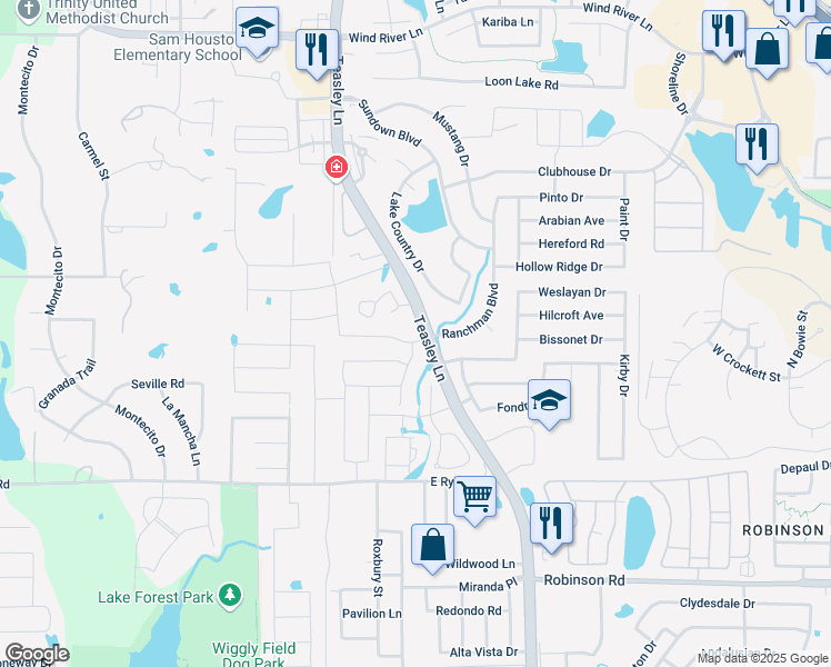 map of restaurants, bars, coffee shops, grocery stores, and more near 3900 Ranchman Boulevard in Denton