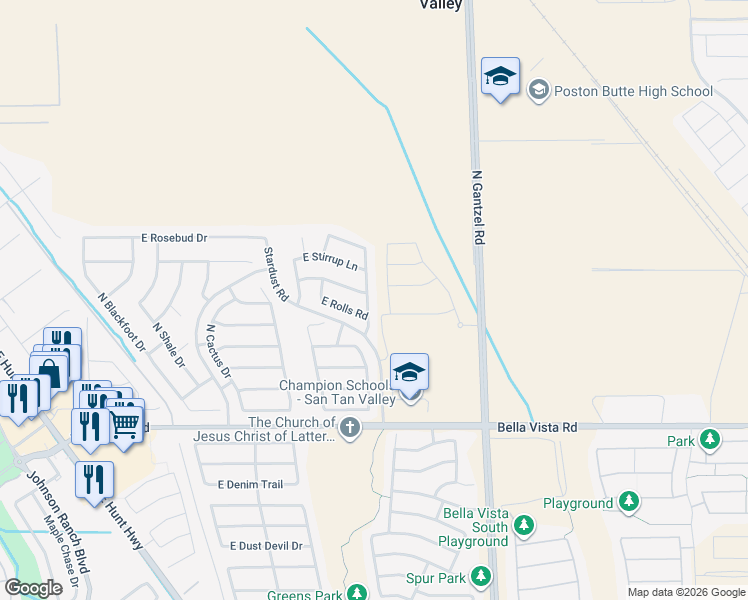 map of restaurants, bars, coffee shops, grocery stores, and more near 31639 North Sundown Drive in Queen Creek