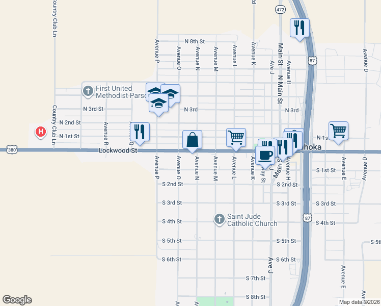 map of restaurants, bars, coffee shops, grocery stores, and more near 2011 Lockwood Street in Tahoka