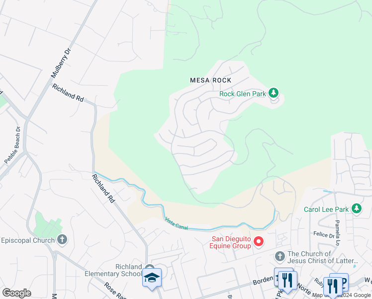 map of restaurants, bars, coffee shops, grocery stores, and more near 2477 Starlight Glen in Escondido