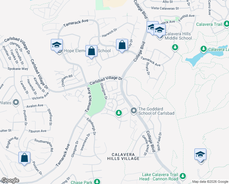 map of restaurants, bars, coffee shops, grocery stores, and more near 2976 Ridgefield Avenue in Carlsbad