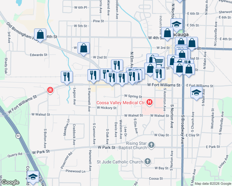 map of restaurants, bars, coffee shops, grocery stores, and more near 5 Cannon Road in Sylacauga