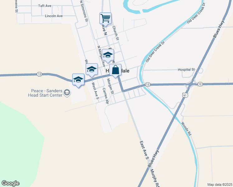 map of restaurants, bars, coffee shops, grocery stores, and more near 167 West Crouch Street in Hollandale