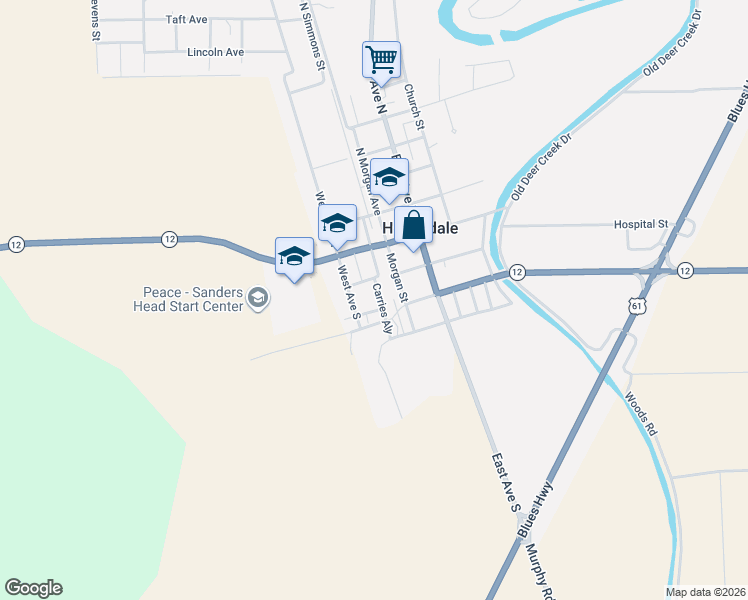 map of restaurants, bars, coffee shops, grocery stores, and more near 206 West Ave South in Hollandale
