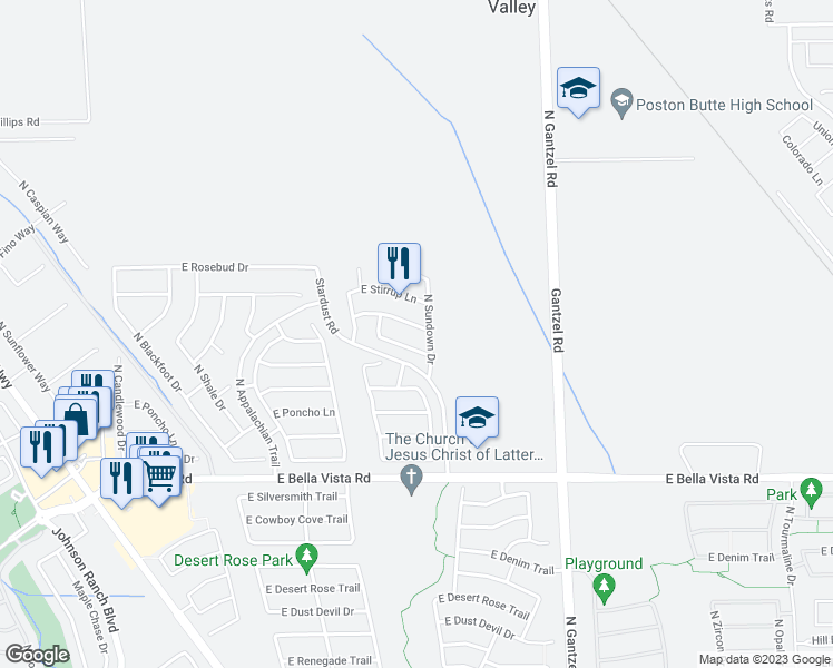 map of restaurants, bars, coffee shops, grocery stores, and more near 1505 East Saguaro Trail in Queen Creek