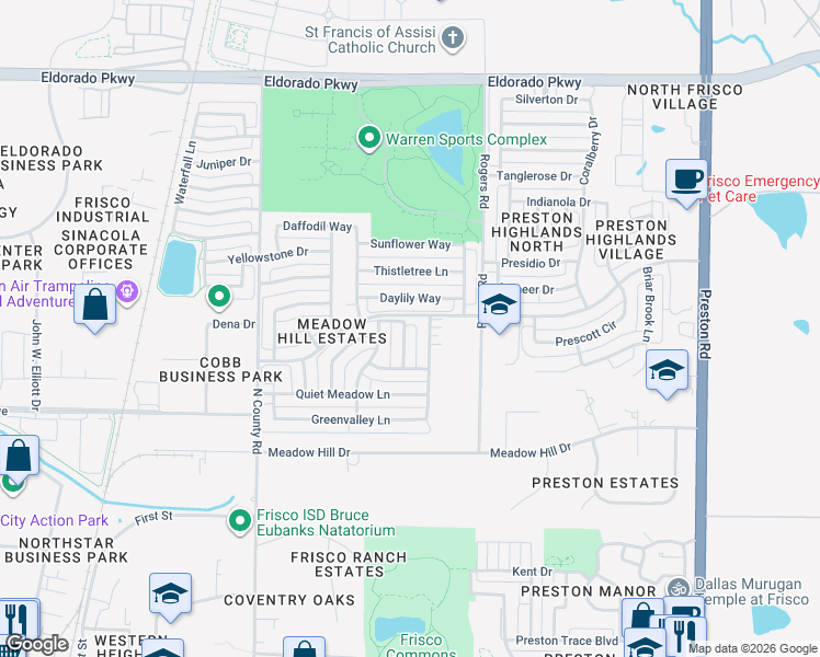 map of restaurants, bars, coffee shops, grocery stores, and more near 10642 Stargazer Dr in Frisco