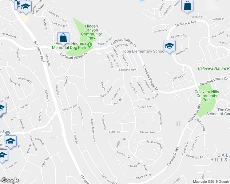 map of restaurants, bars, coffee shops, grocery stores, and more near 2720 Athens Avenue in Carlsbad