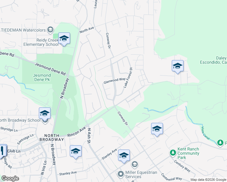 map of restaurants, bars, coffee shops, grocery stores, and more near 2327 Conway Dr in Escondido