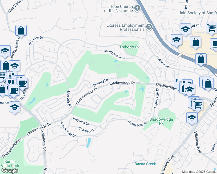 map of restaurants, bars, coffee shops, grocery stores, and more near 1138 Cabot Court in Vista