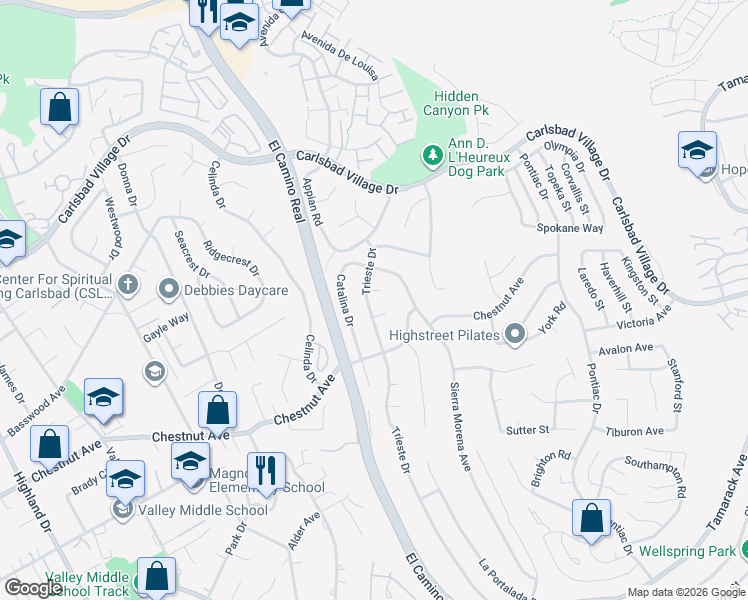 map of restaurants, bars, coffee shops, grocery stores, and more near 2430 Mark Circle in Carlsbad