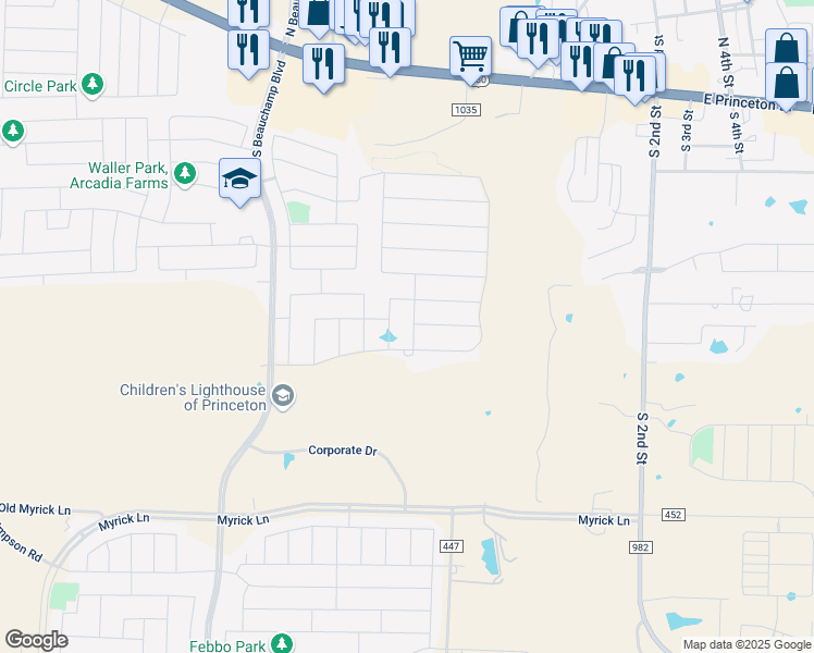 map of restaurants, bars, coffee shops, grocery stores, and more near 624 Shade Tree Way in Princeton