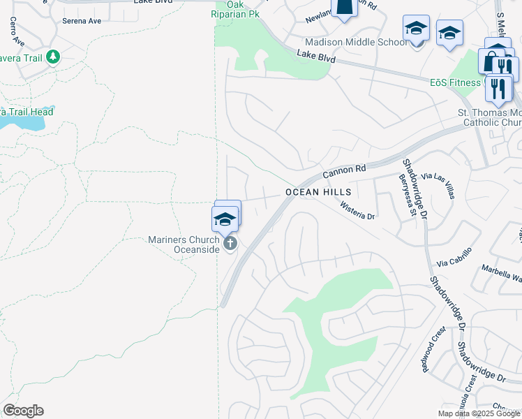map of restaurants, bars, coffee shops, grocery stores, and more near 4984 Tolo Way in Oceanside