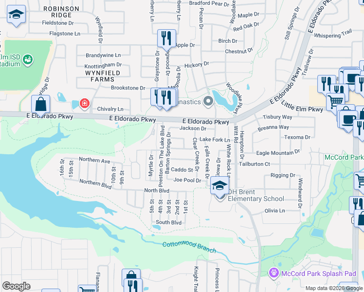 map of restaurants, bars, coffee shops, grocery stores, and more near 1925 Livingston Lane in Little Elm