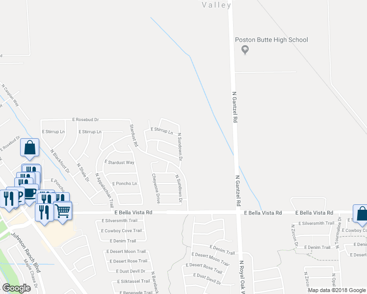 map of restaurants, bars, coffee shops, grocery stores, and more near 31639 North Sundown Drive in Queen Creek