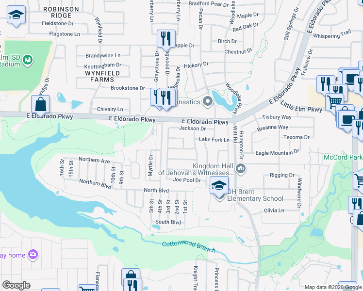 map of restaurants, bars, coffee shops, grocery stores, and more near 1925 Livingston Lane in Little Elm