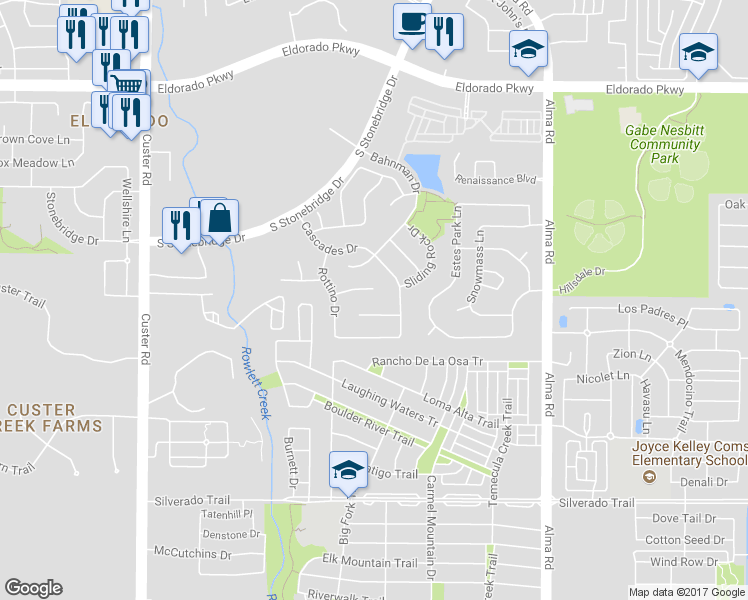 map of restaurants, bars, coffee shops, grocery stores, and more near 8009 Ravencliff Drive in McKinney