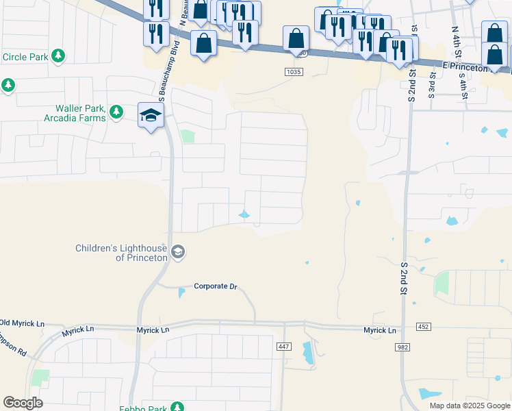 map of restaurants, bars, coffee shops, grocery stores, and more near 624 Shade Tree Way in Princeton