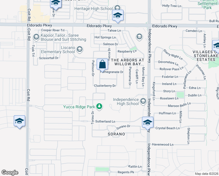 map of restaurants, bars, coffee shops, grocery stores, and more near 13909 Clusterberry Drive in Frisco