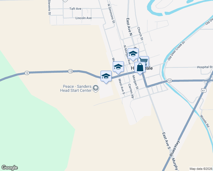 map of restaurants, bars, coffee shops, grocery stores, and more near 501 West Washington Street in Hollandale