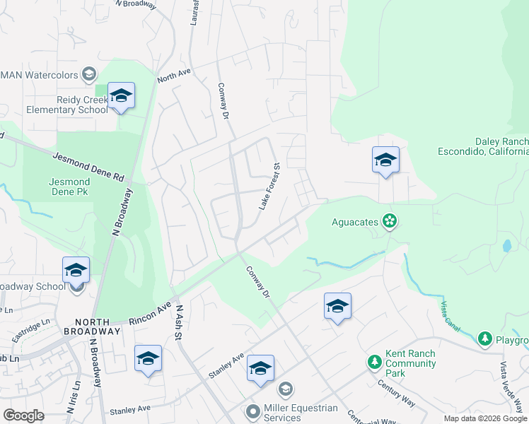 map of restaurants, bars, coffee shops, grocery stores, and more near 2332 Lake Forest Street in Escondido