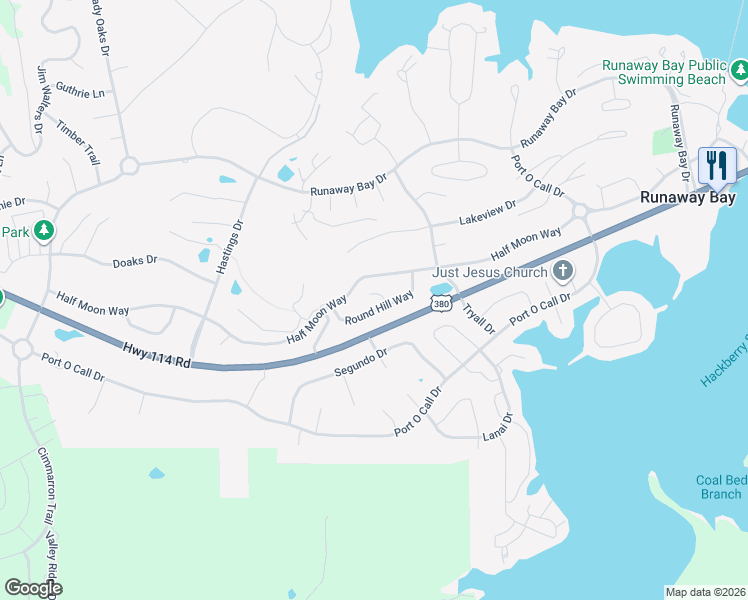 map of restaurants, bars, coffee shops, grocery stores, and more near 1 Round Hill Way in Runaway Bay