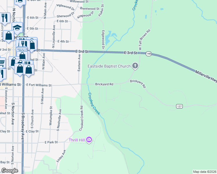 map of restaurants, bars, coffee shops, grocery stores, and more near 6 Montgomery Avenue in Sylacauga