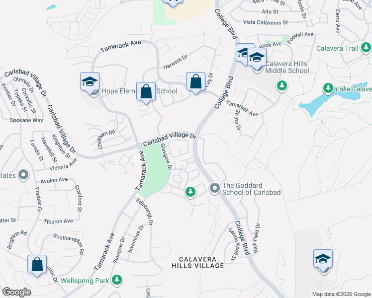 map of restaurants, bars, coffee shops, grocery stores, and more near 2976 Ridgefield Avenue in Carlsbad
