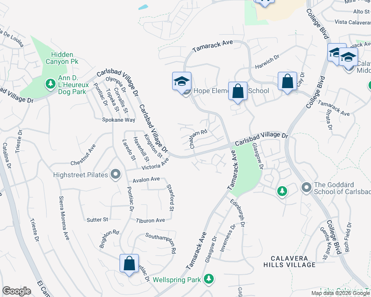 map of restaurants, bars, coffee shops, grocery stores, and more near 2893 Carlsbad Village Drive in Carlsbad
