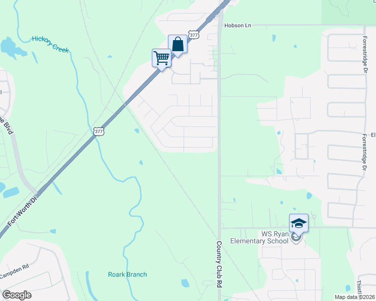 map of restaurants, bars, coffee shops, grocery stores, and more near 1029 Springcreek Drive in Denton