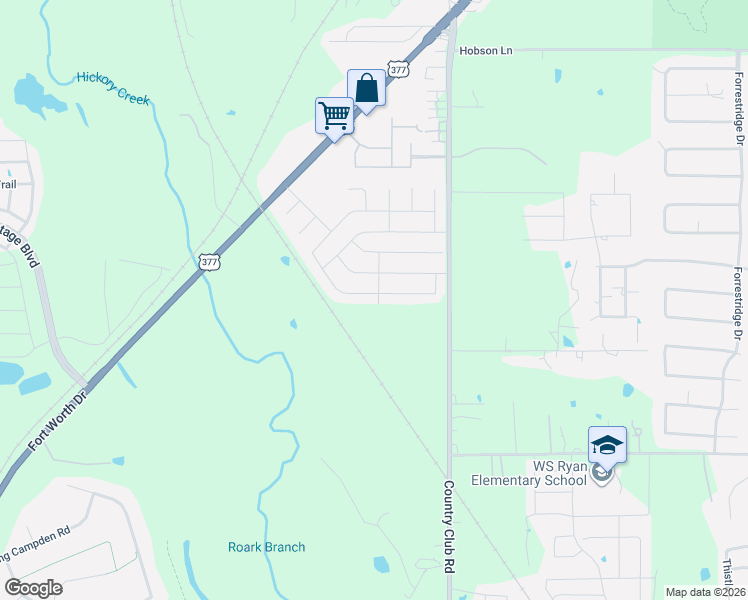 map of restaurants, bars, coffee shops, grocery stores, and more near 1029 Springcreek Drive in Denton